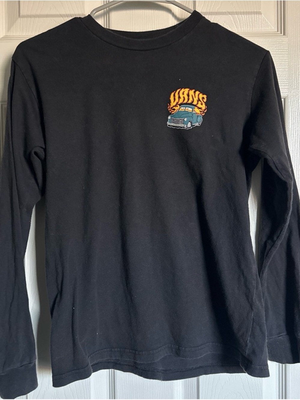 Vans Black Long-Sleeve Tee with Orange Flame Car Graphic